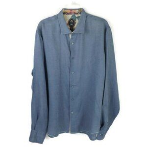 Ganesh Blue Button Front Long Sleeve 100% Linen Shirt Mens XXXL EUC